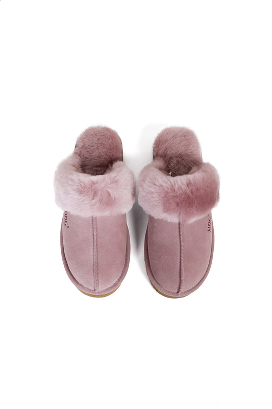 ES5835 UGG Slippers Cow Suede with Sheepskin Wool Scuff Muffin