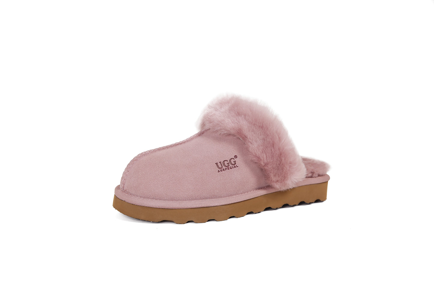 ES5835 UGG Slippers Cow Suede with Sheepskin Wool Scuff Muffin