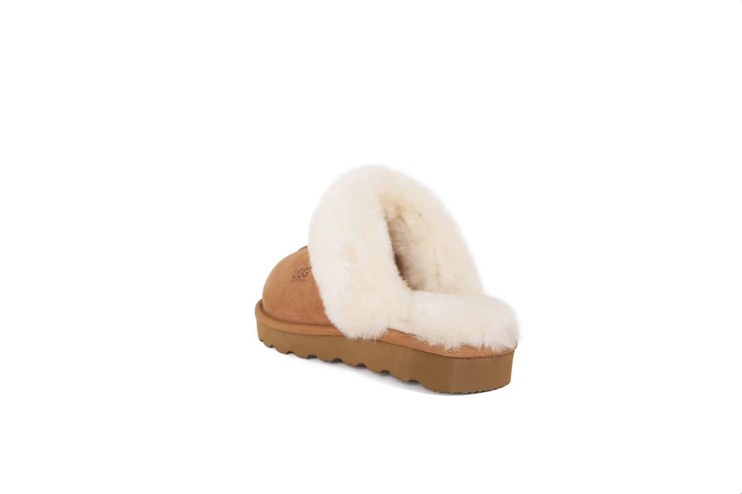ES5835 UGG Slippers Cow Suede with Sheepskin Wool Scuff Muffin