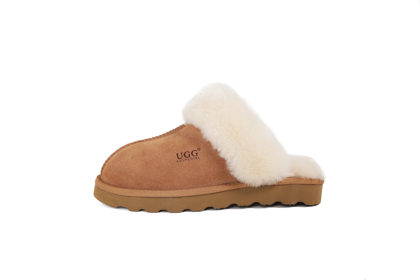 ES5835 UGG Slippers Cow Suede with Sheepskin Wool Scuff Muffin