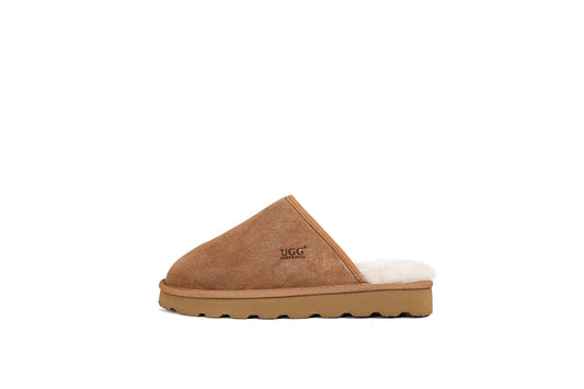 ES7604 UGG Slippers Cow Suede with Sheepskin Wool Scuff Muffin