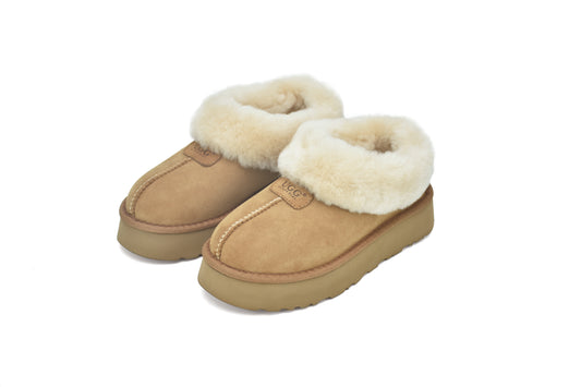 ES5839 UGG Slippers Whole Shearling Sheepskin Wool Ankle Homey Platform