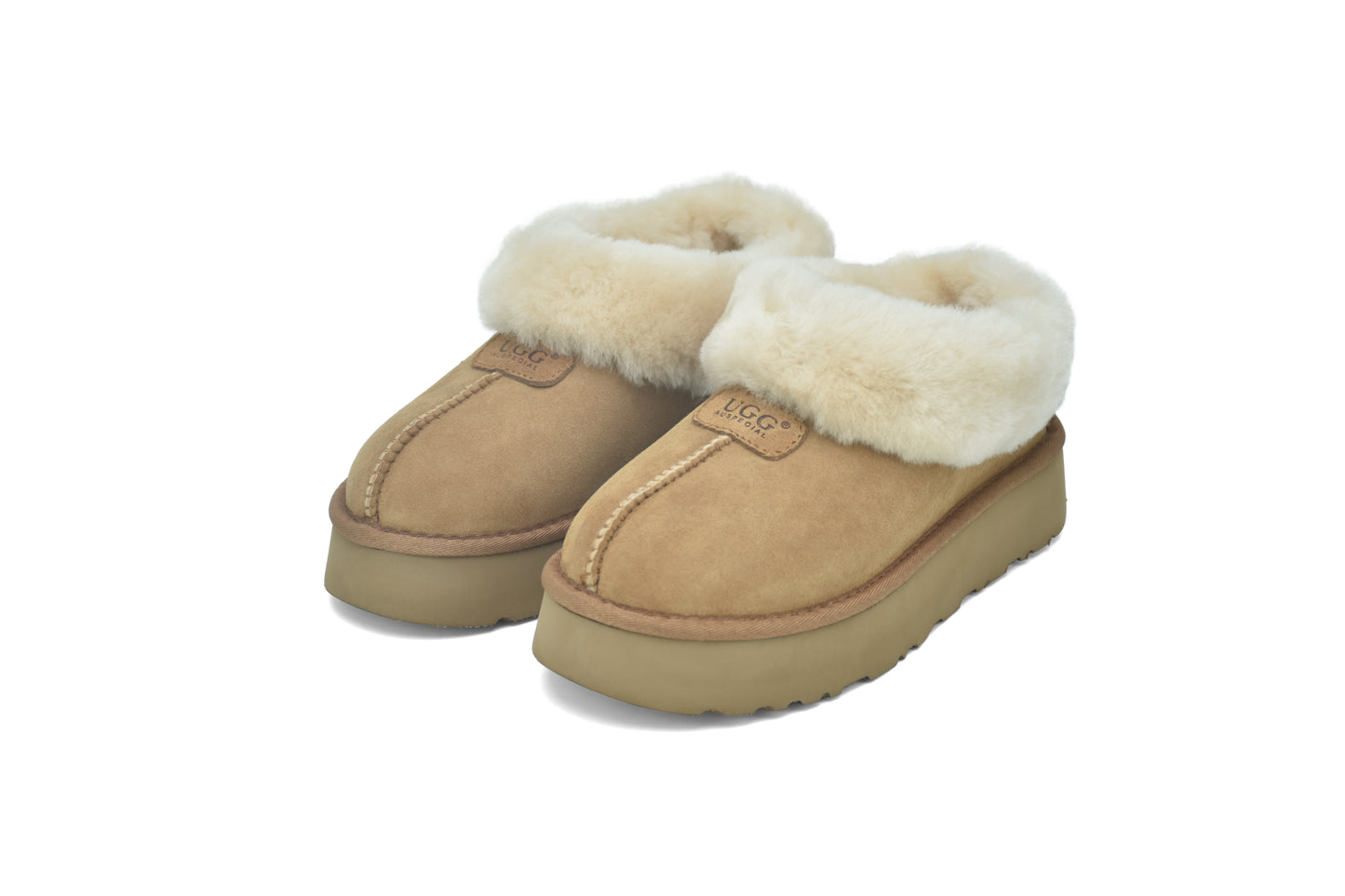 ES5839 UGG Slippers Whole Shearling Sheepskin Wool Ankle Homey Platform