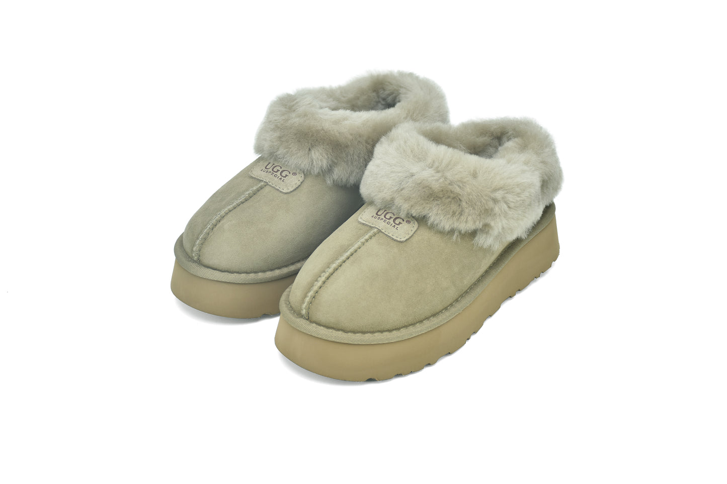 ES5839 UGG Slippers Whole Shearling Sheepskin Wool Ankle Homey Platform
