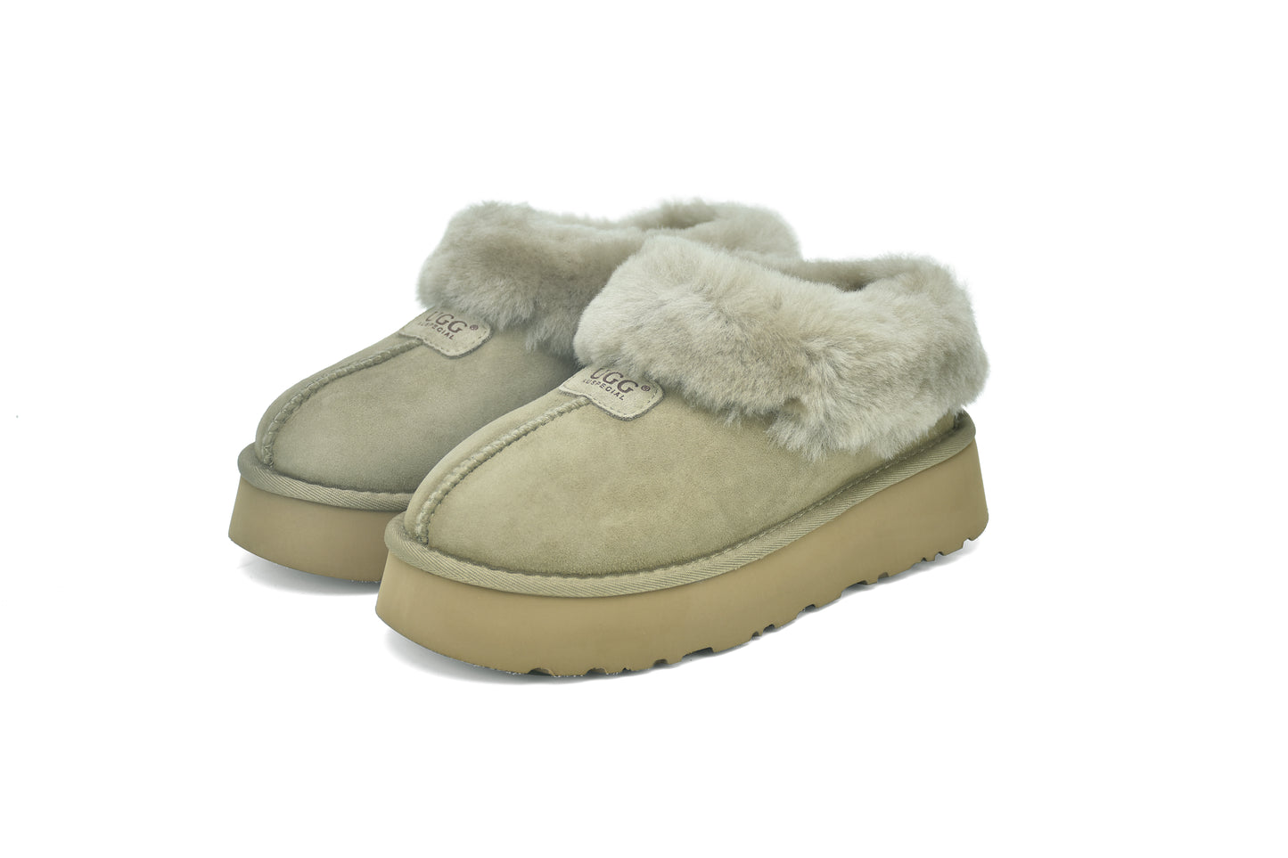 ES5839 UGG Slippers Whole Shearling Sheepskin Wool Ankle Homey Platform