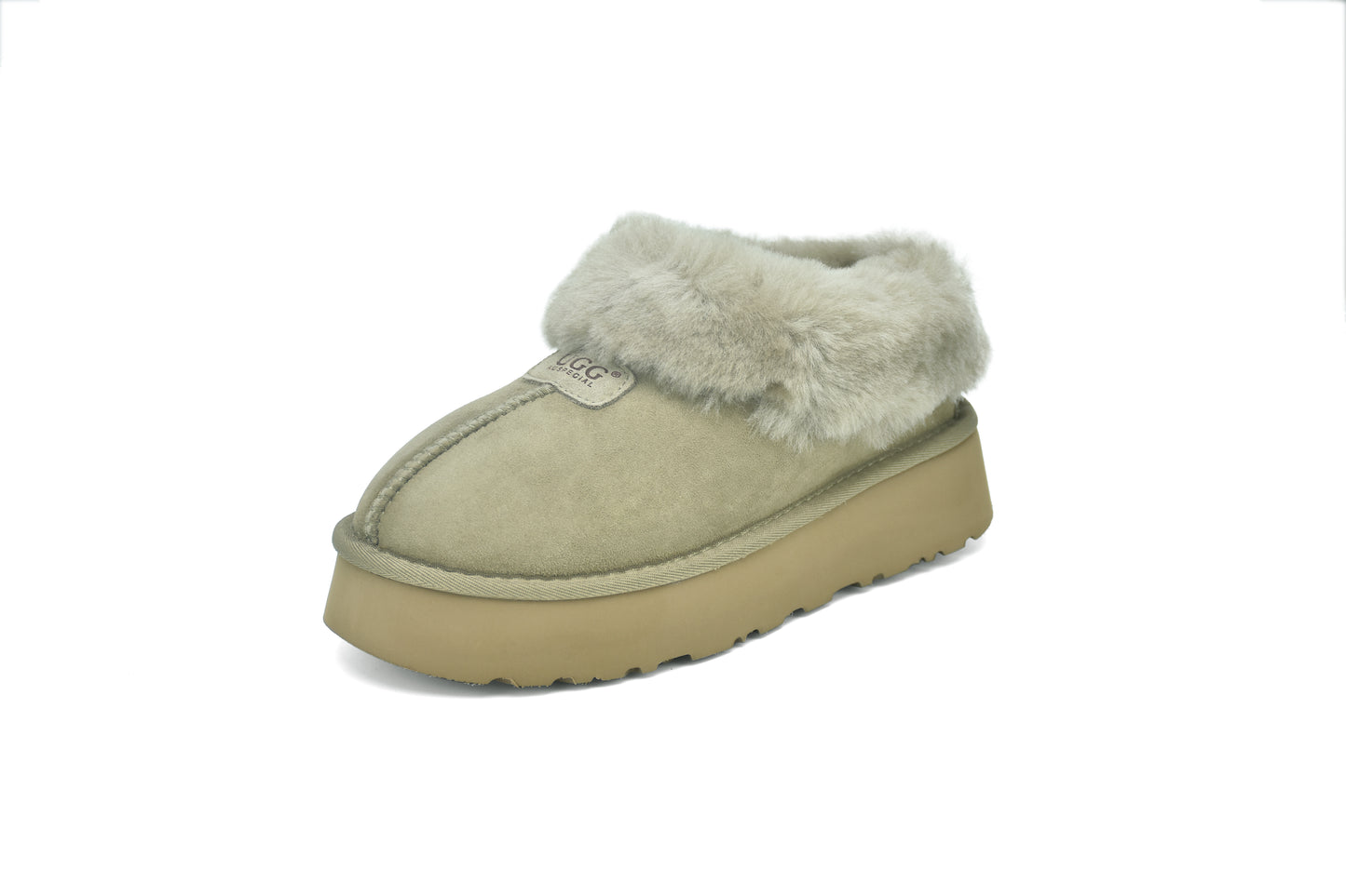 ES5839 UGG Slippers Whole Shearling Sheepskin Wool Ankle Homey Platform