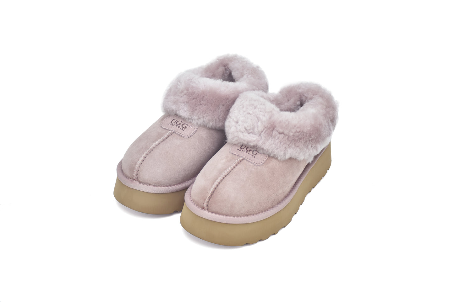 ES5839 UGG Slippers Whole Shearling Sheepskin Wool Ankle Homey Platform