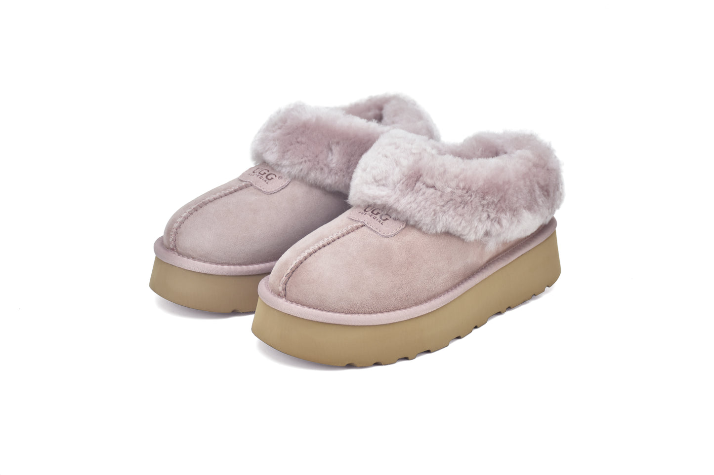 ES5839 UGG Slippers Whole Shearling Sheepskin Wool Ankle Homey Platform