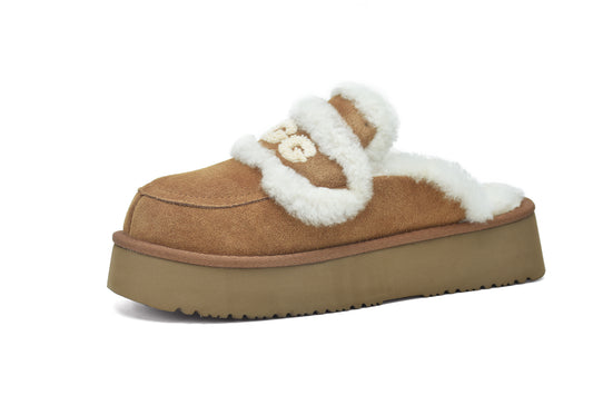 ES5845 UGG Slippers Women Whole Shearling Sheepskin Wool Platform