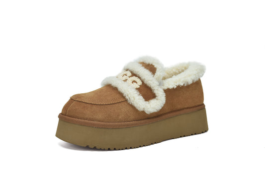 ES5849 UGG Slippers Women Double Faced Sheepskin Wool Ankle Rilee Platform Loafers